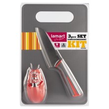 Lamart - Zestaw kuchenny 3 szt - nóż, temperówka i deska do krojenia