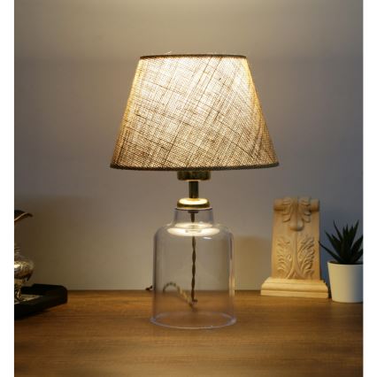 Lampa biurkowa AYD 1xE27/40W/230V brązowa/przezroczysta