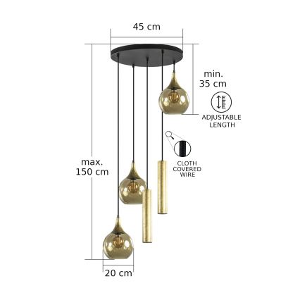 Lampa wisząca na linkach CALYPSO 2xGU10/60W/230V + 3xE27/60W czarno-złota