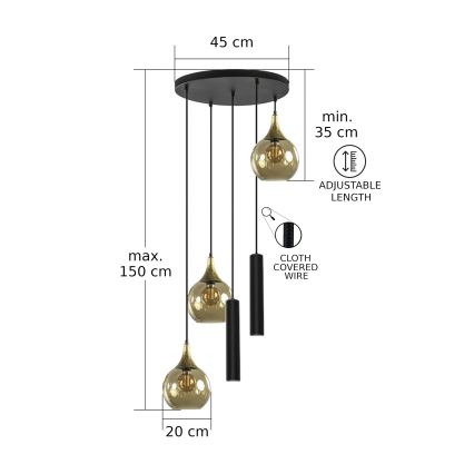 Lampa wisząca na linkach CALYPSO 2xGU10/60W/230V + 3xE27/60W czarno-złota