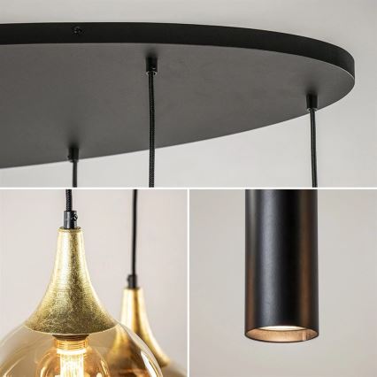 Lampa wisząca na linkach CALYPSO 3xGU10/60W/230V + 5xE27/60W czarno-złota