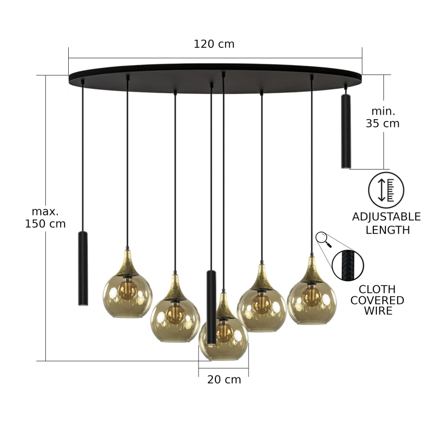 Lampa wisząca na linkach CALYPSO 3xGU10/60W/230V + 5xE27/60W czarno-złota