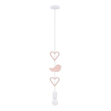 Lampa dziecięca na kabel HEART 1xE27/20W/230V różowa/biała