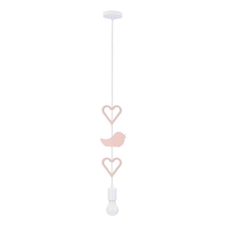 Lampa dziecięca na kabel HEART 1xE27/20W/230V różowa/biała