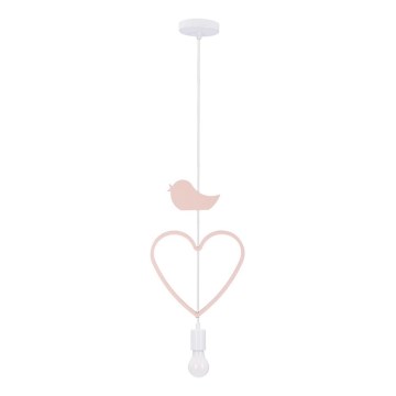 Lampa dziecięca na kabel HEART 1xE27/20W/230V różowa/biała