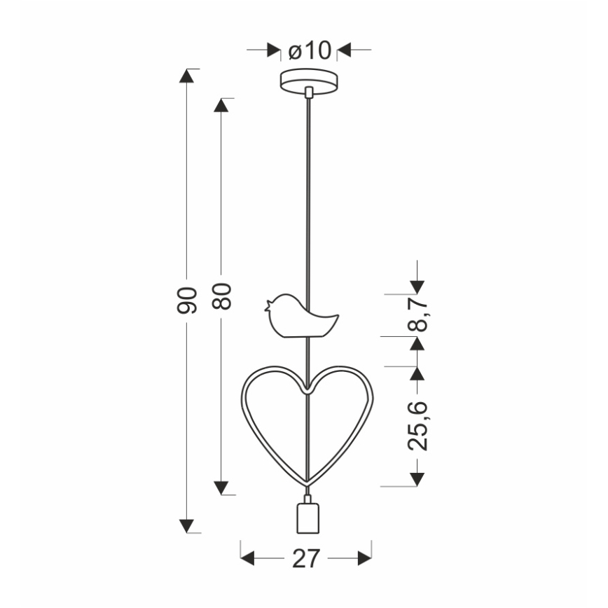 Lampa dziecięca na kabel HEART 1xE27/20W/230V różowa/biała