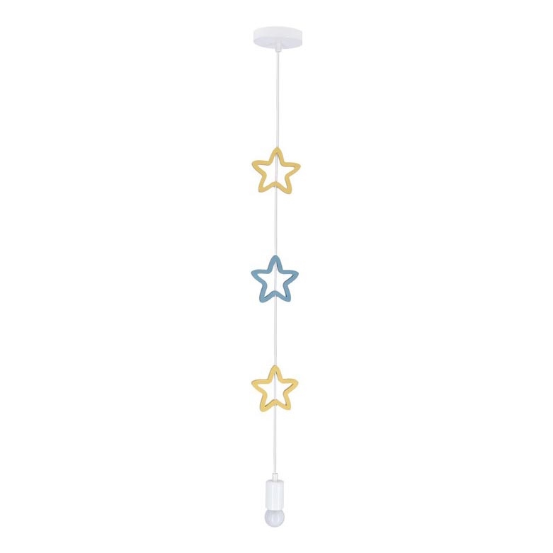 Lampa dziecięca na przewodzie STARS 1xE27/20W/230V żółta/niebieska/biała