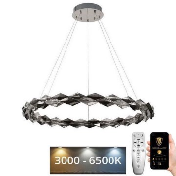 Lampa kryształowa LED ściemnialna na linkę LED/55W/230V 3000-6500K chrom błyszczący + pilot do zdalnego sterowania
