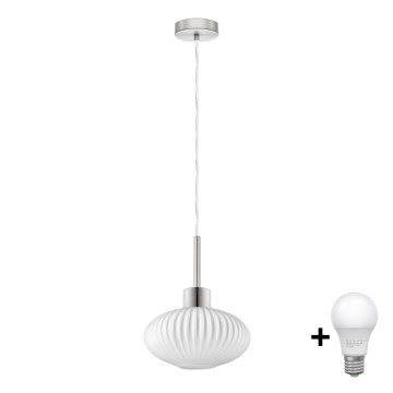 Lampa LED na zawieszeniu HARMA 1xE27/60W/230V średnica 25 cm matowy chrom/biały