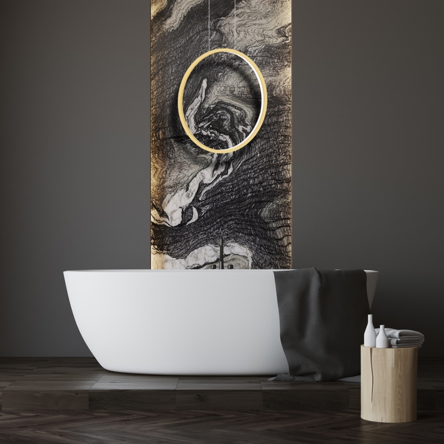 Lampa sufitowa LED na linku SATURNO LED/28W/230V śr. 50 cm IP44 złota