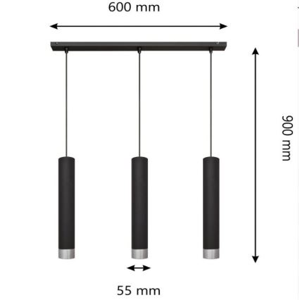 Lampa sufitowa LED na linkach TUBA 3xGU10/4,8W/230V czarna/błyszczący chrom