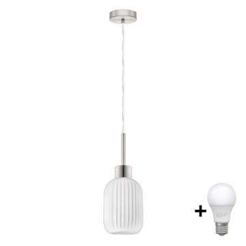 Lampa LED wisząca HARMA 1xE27/60W/230V średnica 14 cm matowy chrom/biały