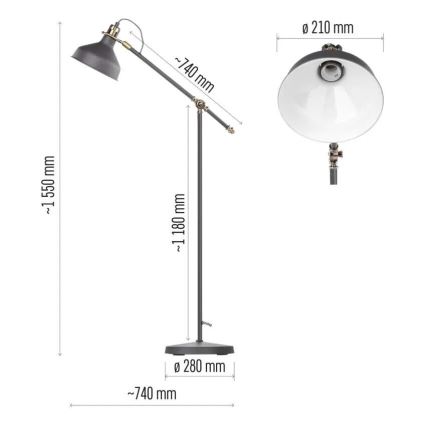 Lampa podłogowa ARTHUR 1xE27/25W/230V szara