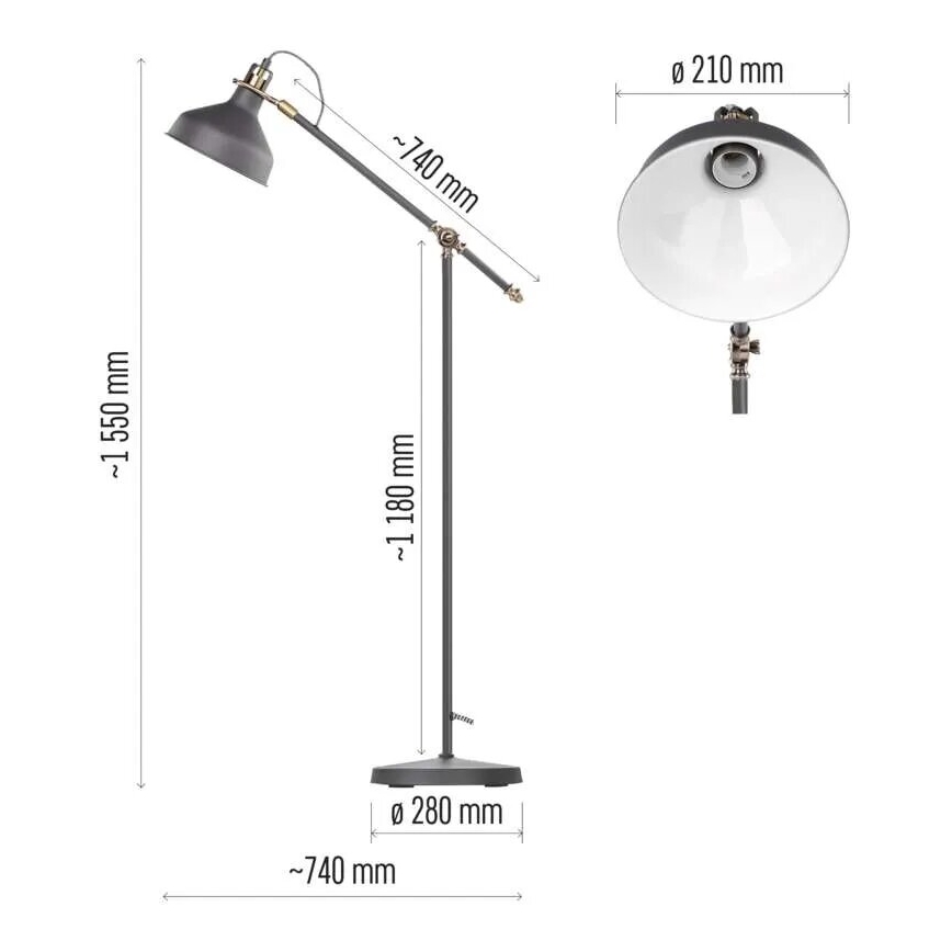 Lampa podłogowa ARTHUR 1xE27/25W/230V szara