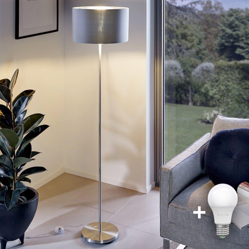 Lampa podłogowa LED TUNJA 1xE27/20W/230V Ø 30 cm matowy chrom/szary