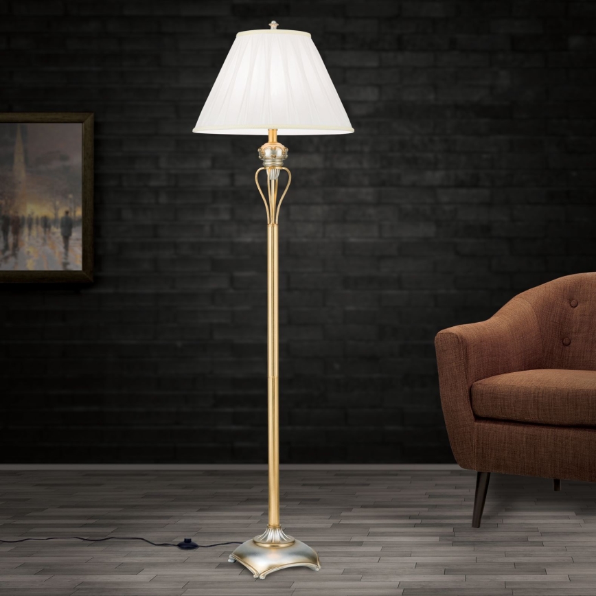 Lampa podłogowa TIZIA 1xE27/60W/230V biały/złoty/patyna