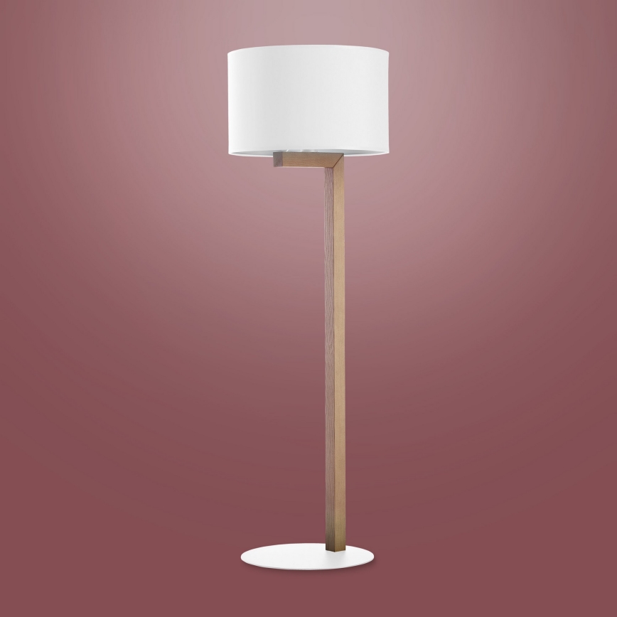 Lampa podłogowa TROY 1xE27/25W/230V biała/drewno