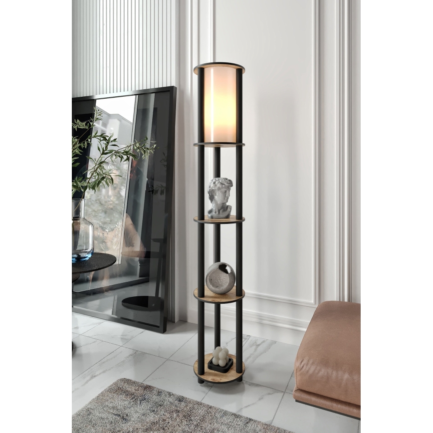 Lampa podłogowa z półeczkami 1xE27/40W/230V 150 cm czarny/brązowy