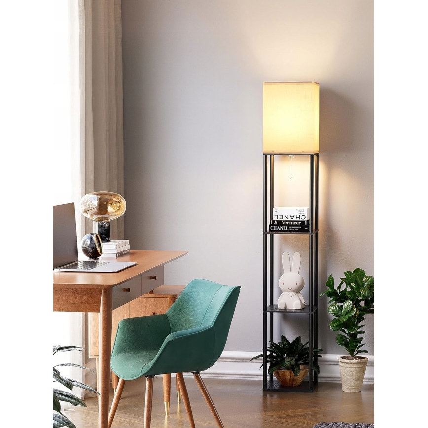 Lampa podłogowa z półkami 1xE27/40W/230V czarna/biała