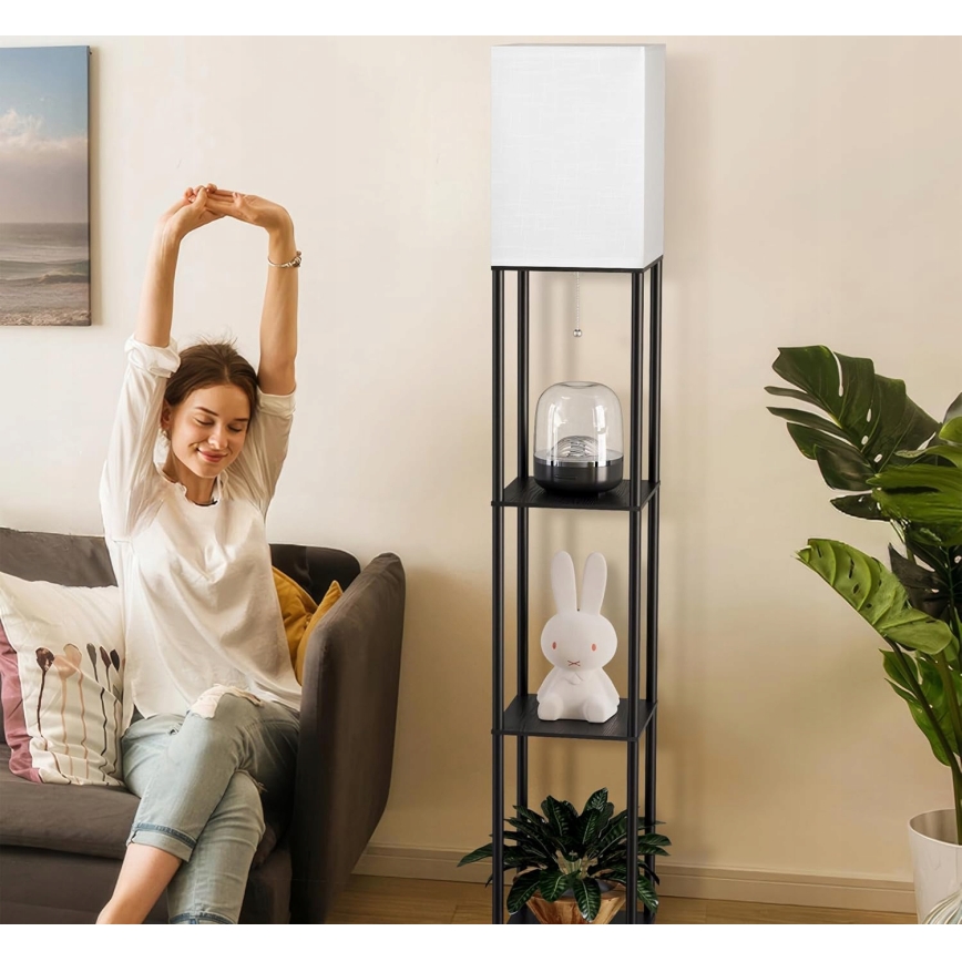 Lampa podłogowa z półkami 1xE27/40W/230V czarna/biała