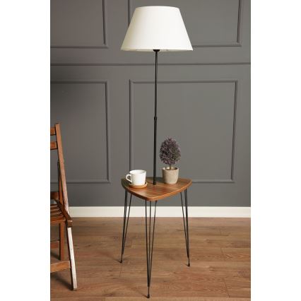 Lampa podłogowa ze stolikiem 1xE27/40W/230V czarna/brązowa