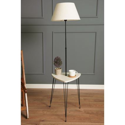 Lampa podłogowa ze stolikiem 1xE27/40W/230V czarna/kremowa