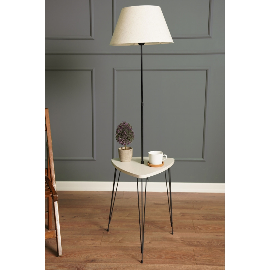 Lampa podłogowa ze stolikiem 1xE27/40W/230V czarna/kremowa