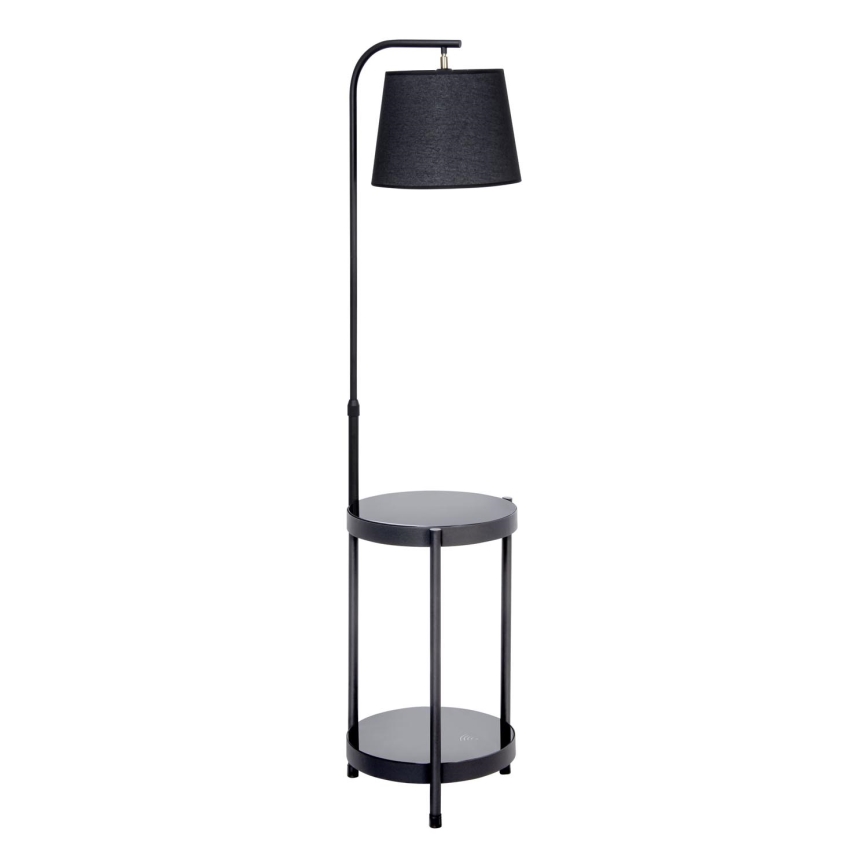 Lampa podłogowa ze stolikiem 1xE27/60W/230V USB czarny