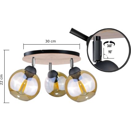 Oprawa punktowa THEA WOOD 3xE27/60W/230V śr. 30 cm