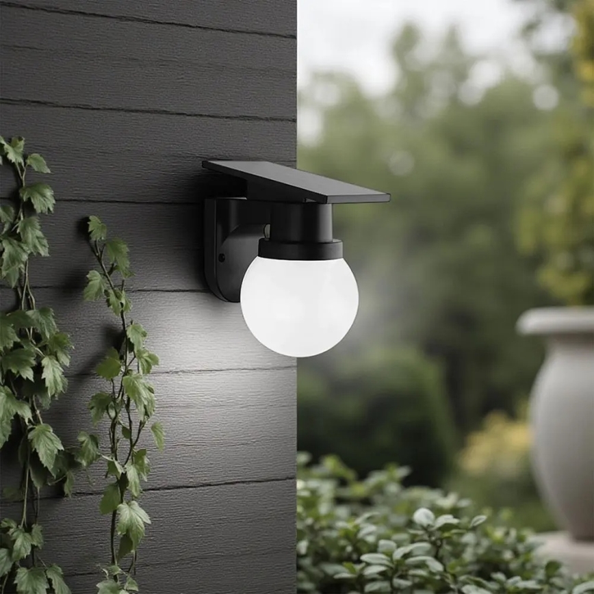 Solarná lampa naścienna LED/3,7V 3000/4000/6400K IP54 1800 mAh czarna + pilot zdalnego sterowania