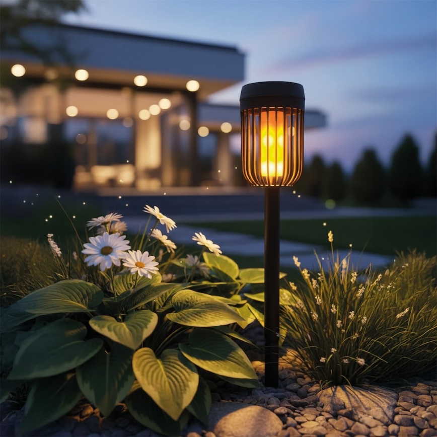Lampa solarna LED FLAME LED/1,2V 100 mAh 1800K 37 cm IP44 czarna