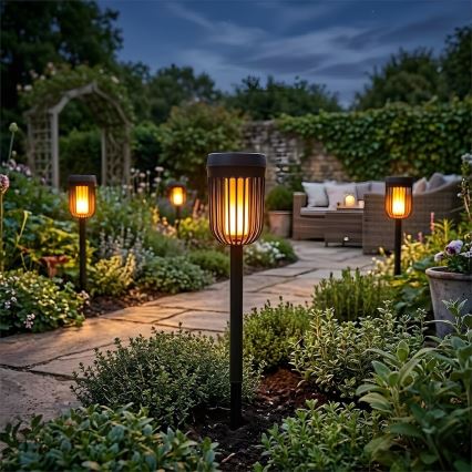 Lampa solarna LED FLAME LED/1,2V 100 mAh 1800K 37 cm IP44 czarna