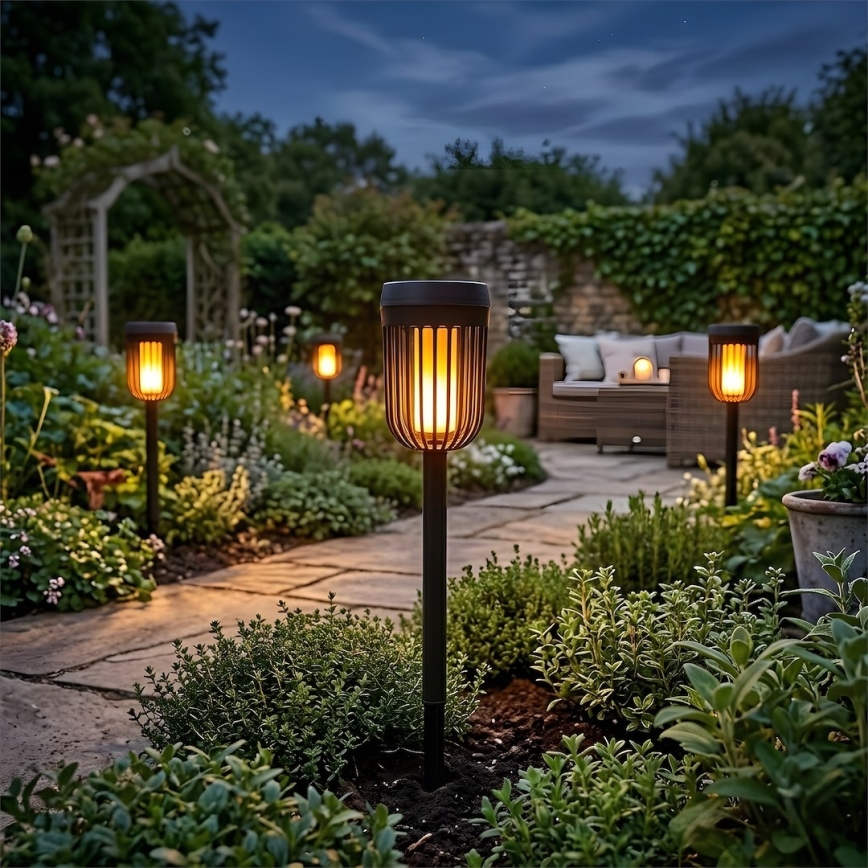 Lampa solarna LED FLAME LED/1,2V 100 mAh 1800K 37 cm IP44 czarna