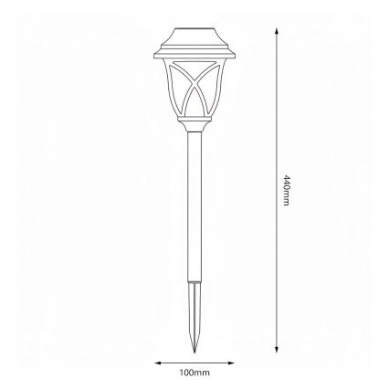 Lampa solarna LED LAWN, 1,2 V, 100 mAh, 3000 K, 44 cm, IP44, czarna