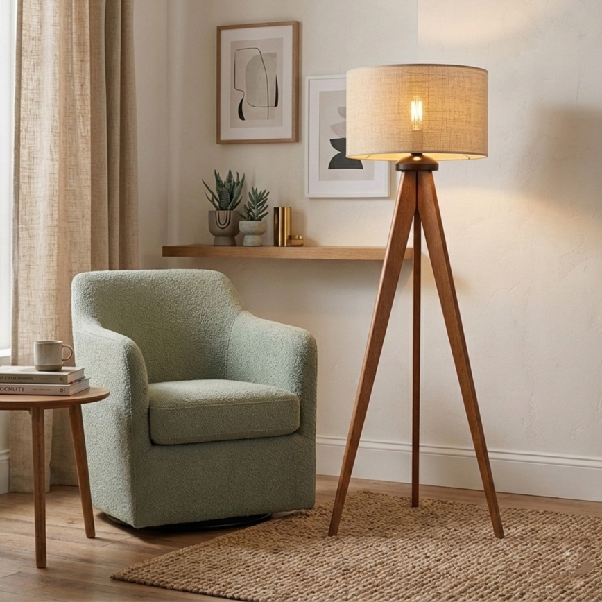 Lampa stojąca AIDA 1xE27/15W/230V dąb/rafia