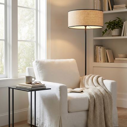 Lampa stojąca ECO 1xE27/15W/230V beżowa/rattan