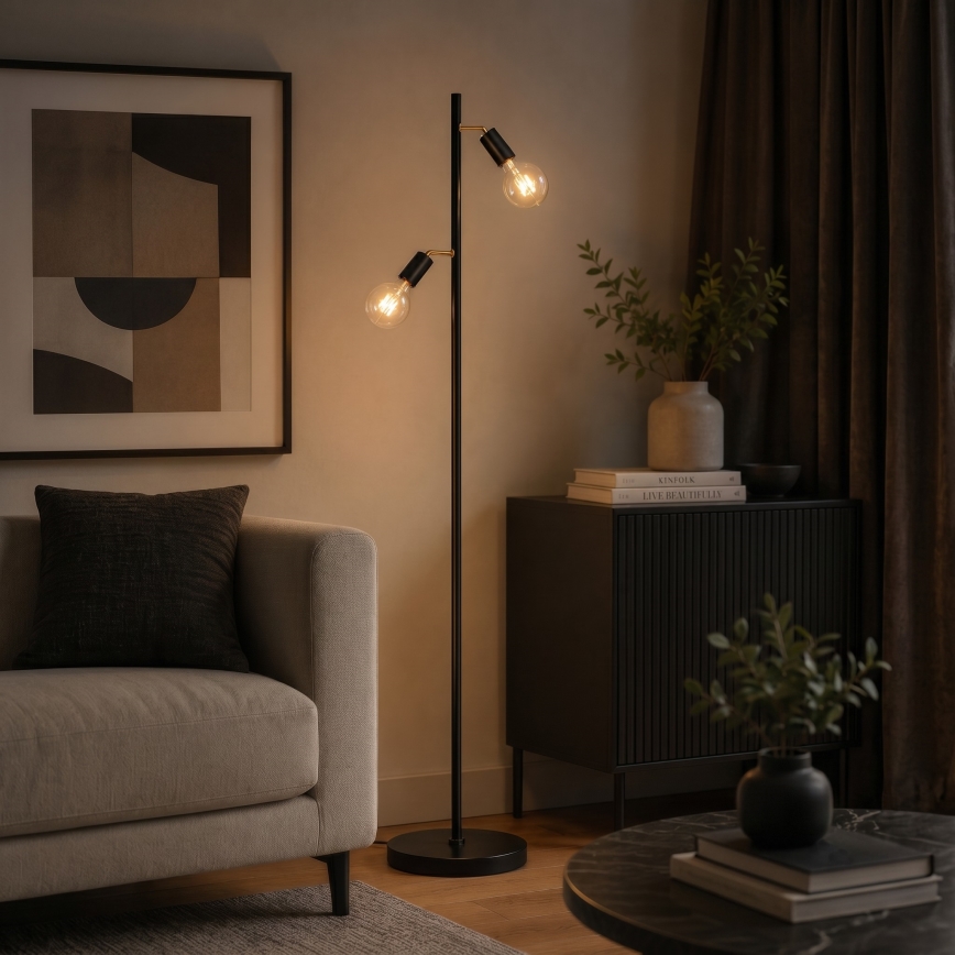 Lampa stojąca LED 2xE27/7W/230V 2000K czarna/złota