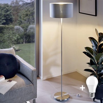 Lampa stojąca LED TUNJA 1xE27/20W/230V, śr. 38 cm, matowy chrom/szary