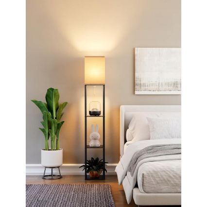 Lampa stojąca z półkami 1xE27/40W/230V 160 cm czarna/biała