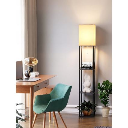 Lampa stojąca z półkami 1xE27/40W/230V 160 cm czarna/biała