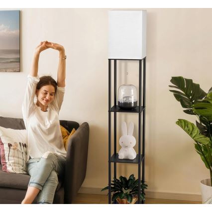 Lampa stojąca z półkami 1xE27/40W/230V 160 cm czarna/biała