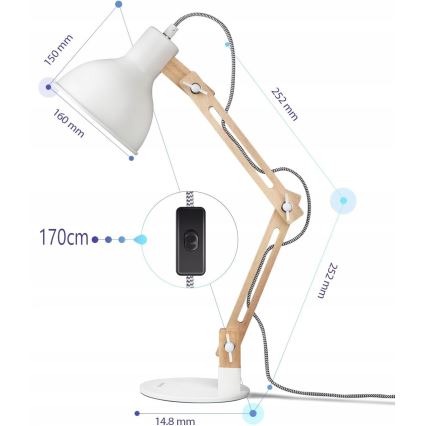Lampa stołowa 1xE27/40W/230V biała
