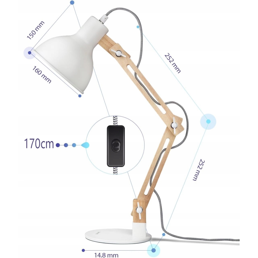 Lampa stołowa 1xE27/40W/230V biała