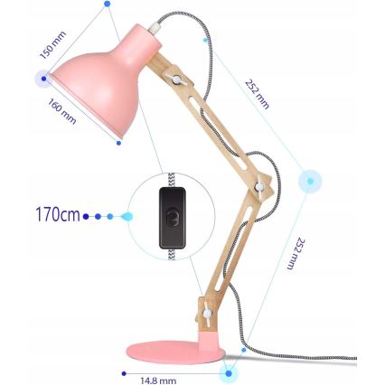 Lampa stołowa 1xE27/40W/230V różowa