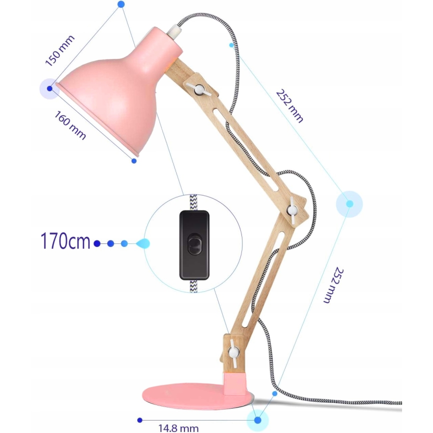 Lampa stołowa 1xE27/40W/230V różowa