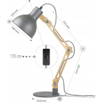 Lampa stołowa 1xE27/40W/230V szara