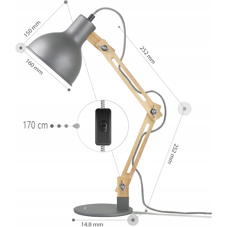 Lampa stołowa 1xE27/40W/230V szara