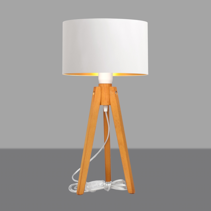 Lampa stołowa ALBA 1xE27/15W/230V biała/złoty/dąb