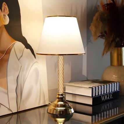 Lampa stołowa AYD 1xE27/40W/230V biała/złota