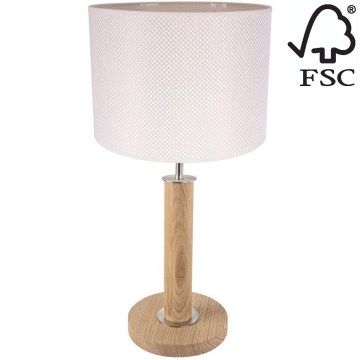 Lampa stołowa BENITA 1xE27/60W/230V 48 cm kremowa/dąb – certyfikat FSC